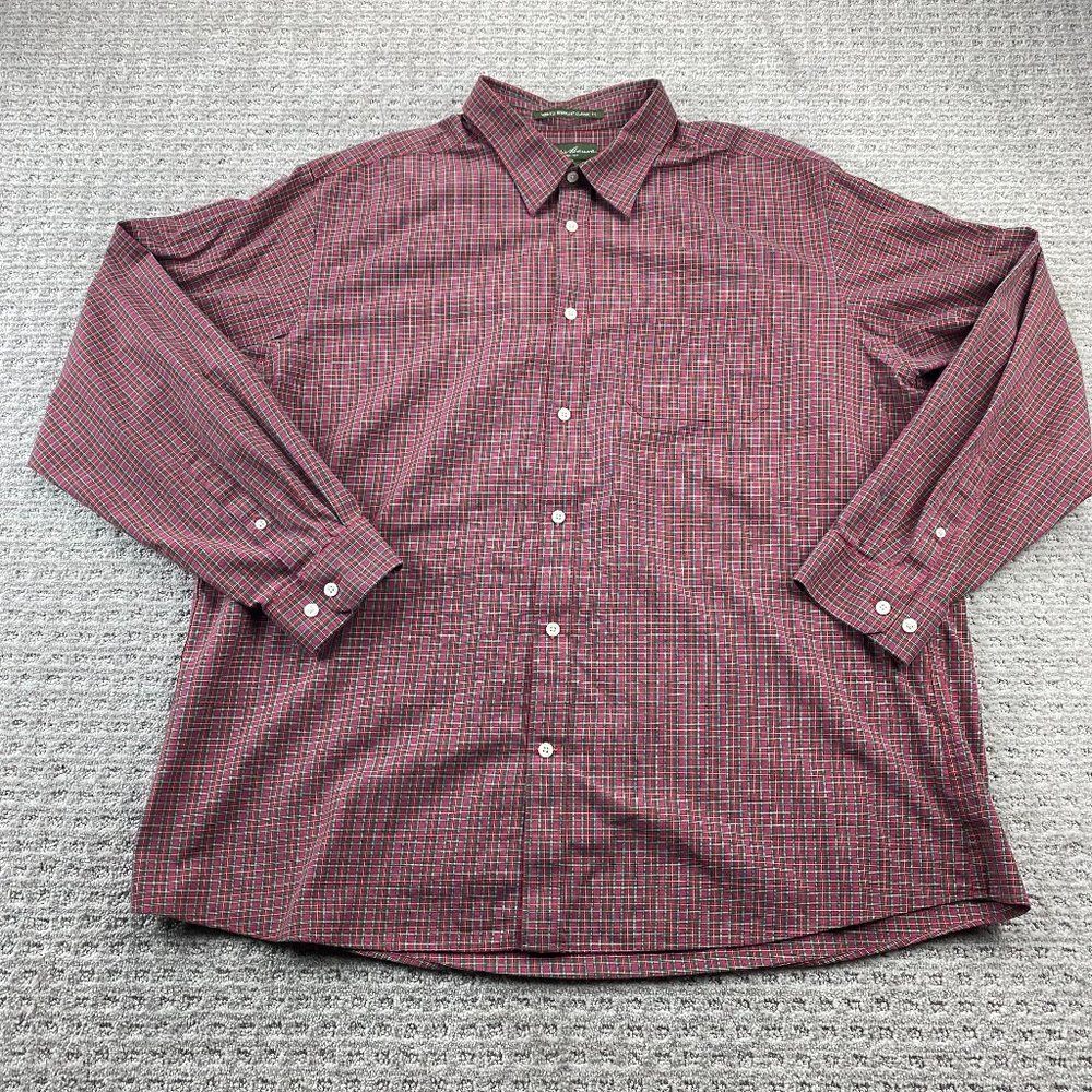 Eddie Bauer Shirt Men XXL Red Plaid Button Up Wrinkle Resistant Classic Fit Polo